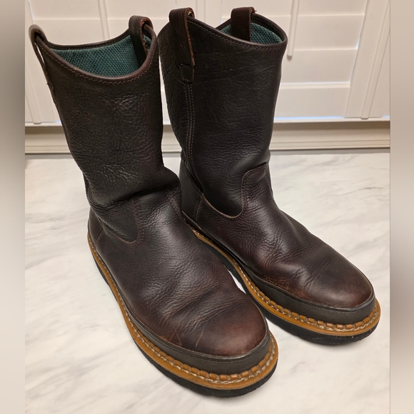 Mens Brown Leather Georgia Wellington Pull On Boots Size 10.5 M
